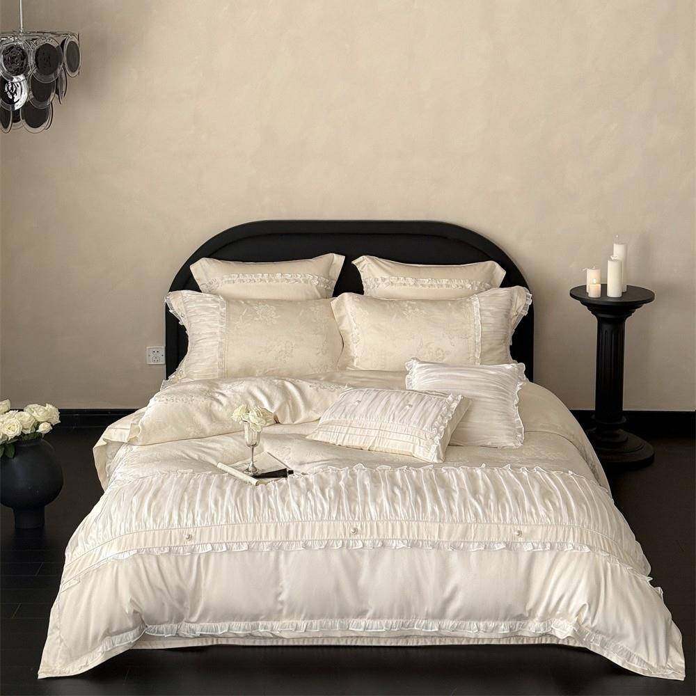 1法式公主风超柔天丝棉四件套高端欧根纱花边亲肤裸睡被套床上用