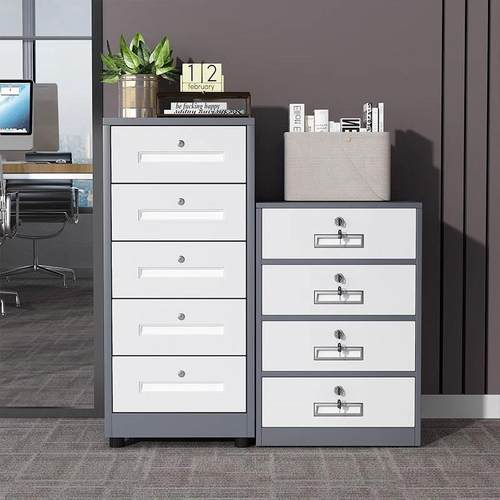 铁皮文件柜矮柜办公室储物柜档案资料抽屉柜桌下带锁抽多层收纳柜