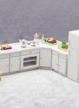 1:12娃娃屋dollhouse迷你家具微场景白色厨房橱柜家具四件套