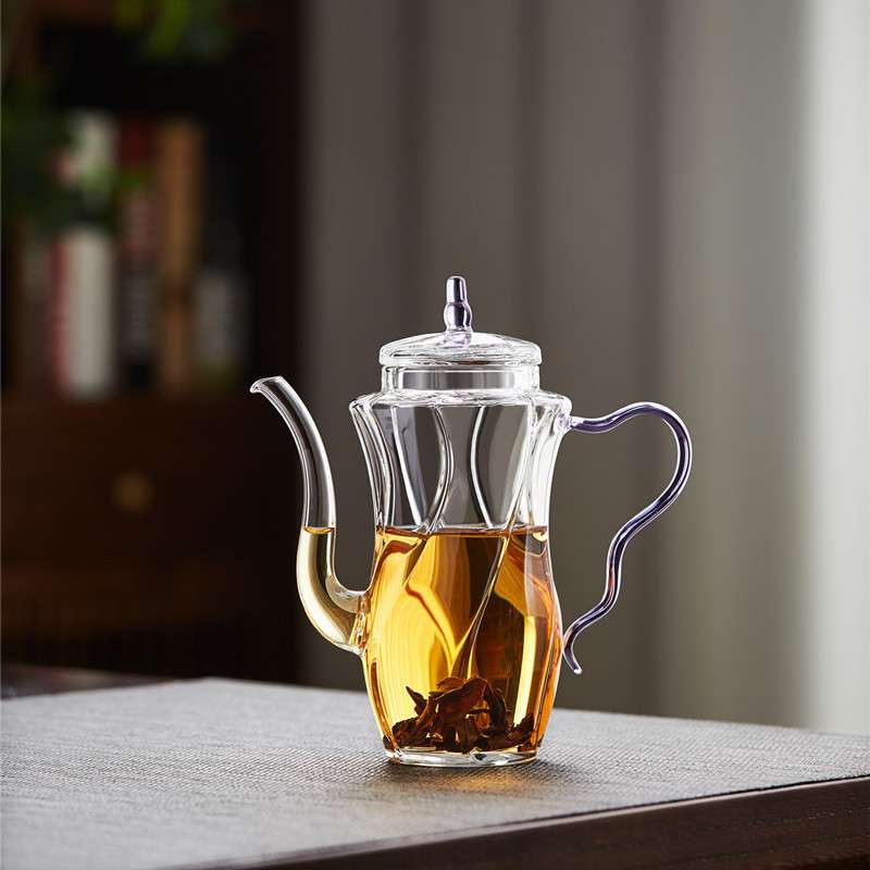 圣裔堂耐高温加厚玻璃仿宋手执绿茶花茶壶带过滤泡茶玲珑小壶网红
