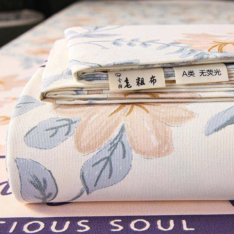 A类老粗布纯棉床笠单件全棉床单加厚三件套冬季大炕单四季通用