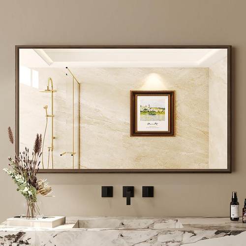 中式复古实木高清化妆镜镜子家用卫生间洗漱台浴室镜壁挂横竖通用