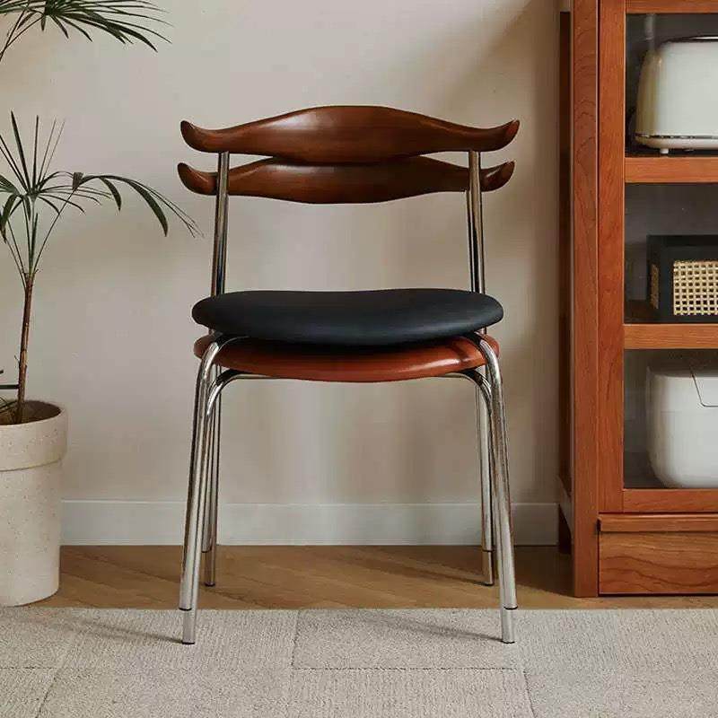 实木餐椅家用网红中古牛角椅子靠背简约复古咖啡厅民宿轻奢餐桌椅