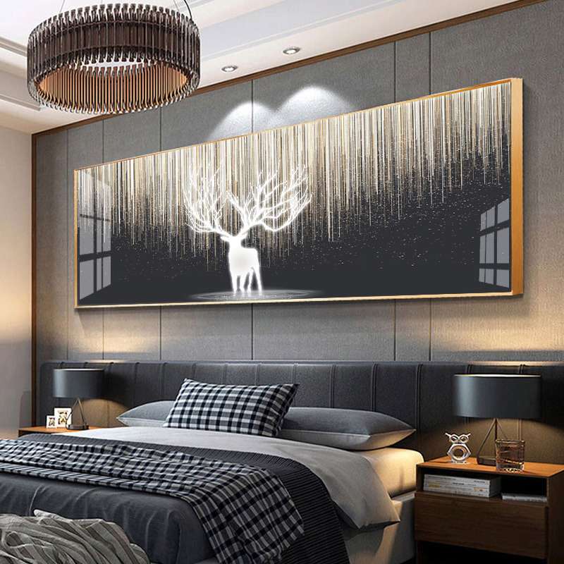 床头晶瓷新款光影装饰画麋鹿天鹅铝合金卧室挂画酒店宾馆配画代发图片
