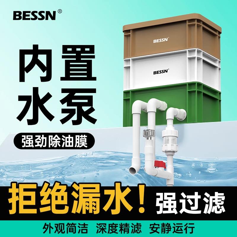 BESSN2025新款内置水泵周转箱鱼缸过滤箱过滤器水循环系统滴流盒