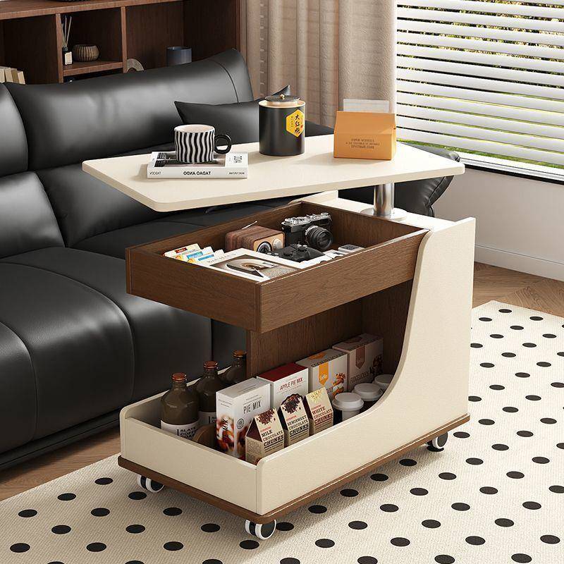 可移动升降茶几客厅家用实木沙发边柜现代轻奢小推车旋转边几角几