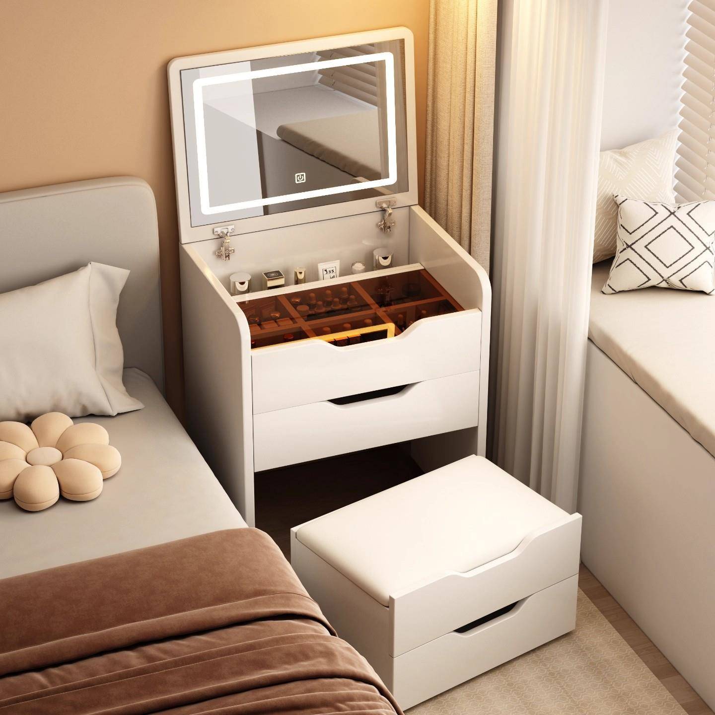 2025 新款实木芯床头柜一体梳妆台现代简约卧室小型化妆桌带收纳