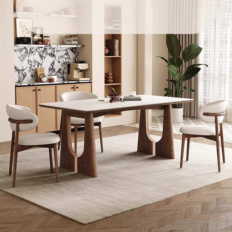 复古奶油风长方形实木餐桌椅现代简约小户型家用新款岩板组合饭桌