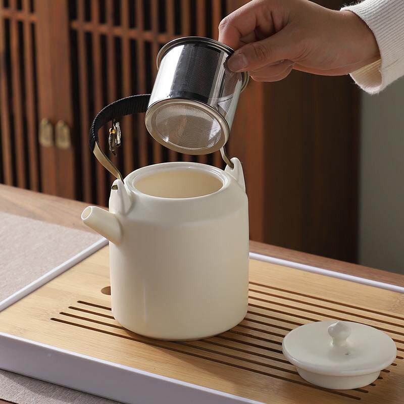 跨境陶20241223瓷奶茶油风云峰提梁壶大泡茶壶纯色日式简约容量家