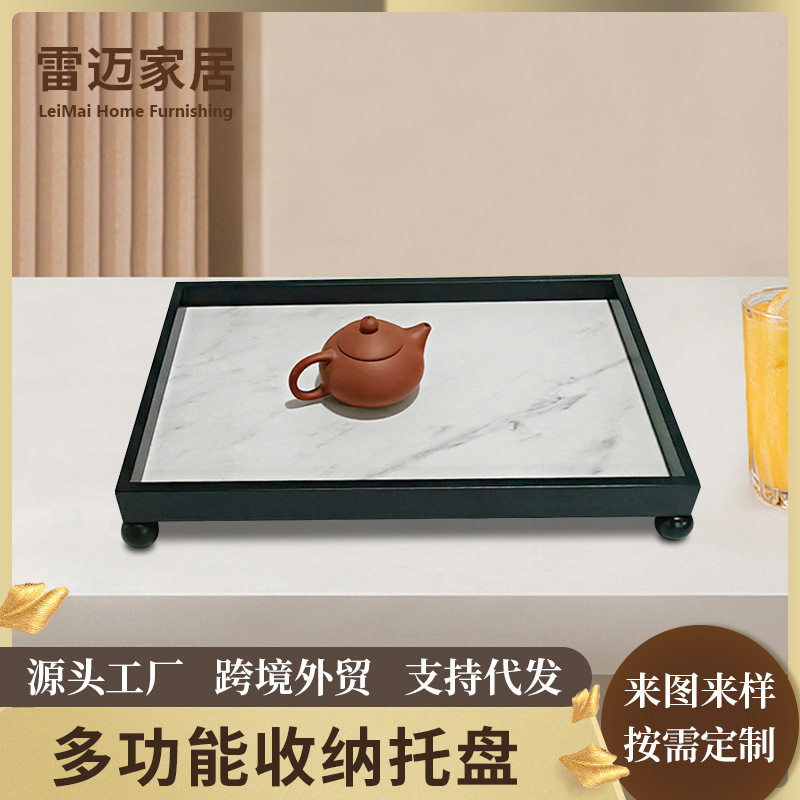 轻奢大理石正形长形托盘置物收纳摆件桌面茶几装饰品样板间木质