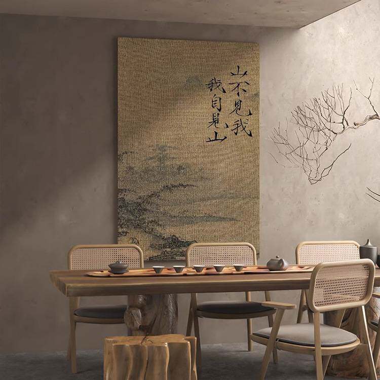 新中式古典风景字画客餐厅民宿玄关茶室壁画意境山水竖版装饰挂画