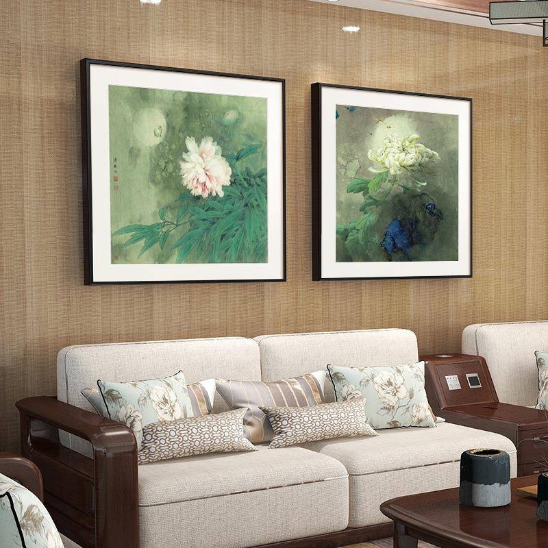 新中式牡丹风花装饰画古中玄关沙发背景GH2429壁头画书房卧室床花