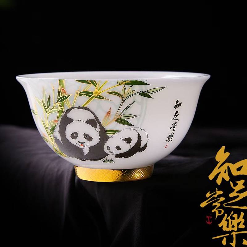 熊猫中式餐具冰种羊脂玉瓷白瓷碗套装家用轻奢高档陶瓷碗套装