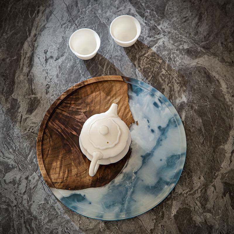 跨境胡托桃木树脂盘长001方果形黑木质茶盘实木水盘子木盘茶台干