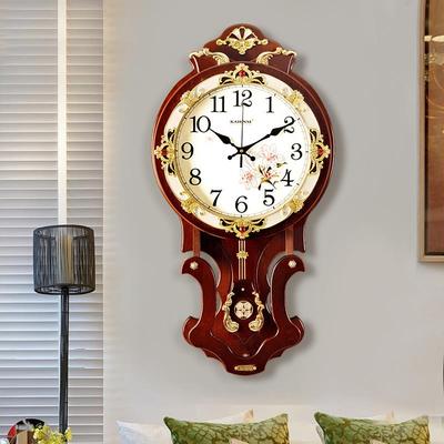 ?欧时式电钟挂钟客厅Fh(b*$p$家用挂表大气复古时中式尚挂墙波石