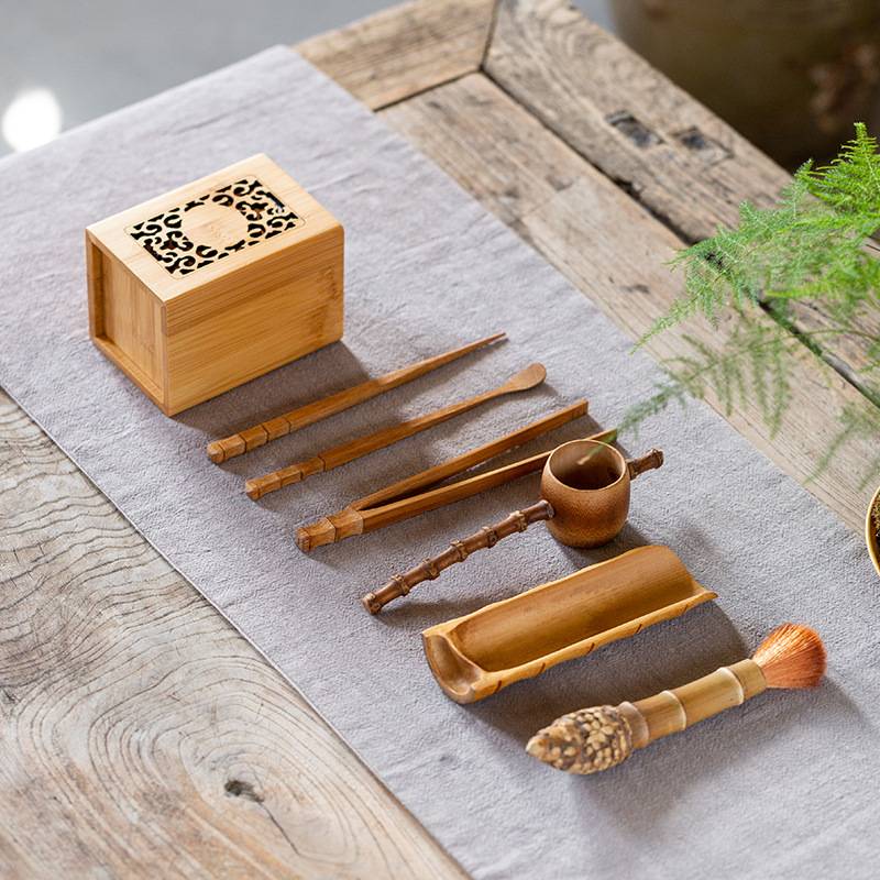 茶道六君子套装茶具配件 竹制茶则茶夹养壶笔收纳筒 家用茶艺用品