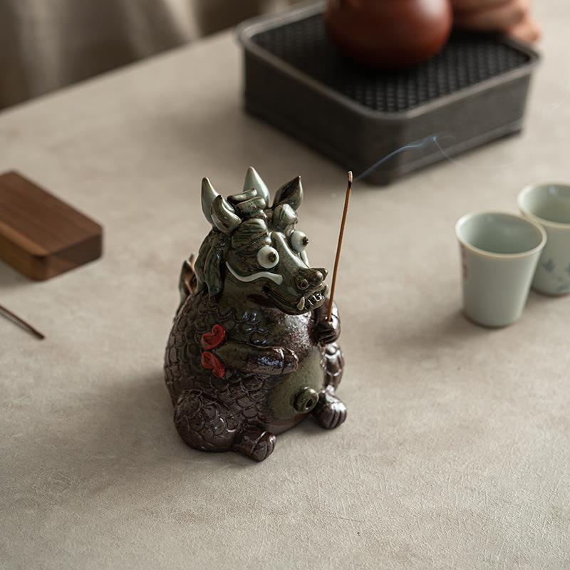 九装GJK匠生肖龙茶宠陶瓷线香香插可养茶台摆件茶风手工玩艺术饰
