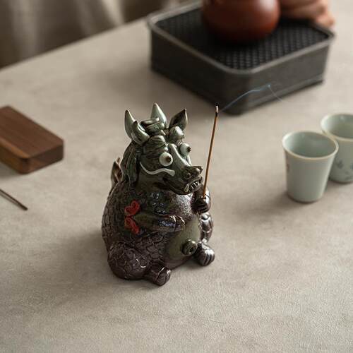 九装GJK匠生肖龙茶宠陶瓷线香香插可养茶台摆件茶风手工玩艺术饰
