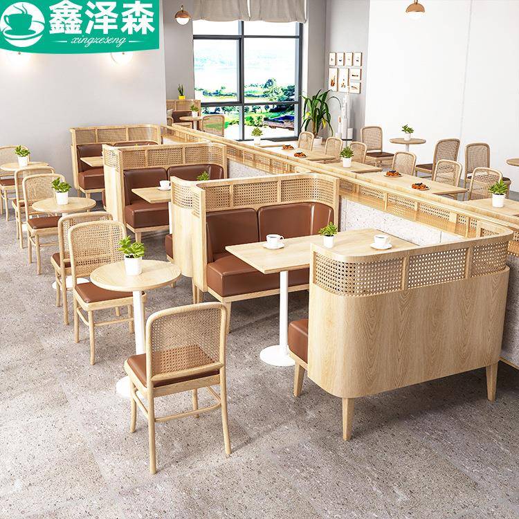 设计师民宿店酒家卡公寓定制卡座东南亚实木编藤椅主题西餐厅座沙发餐饮具