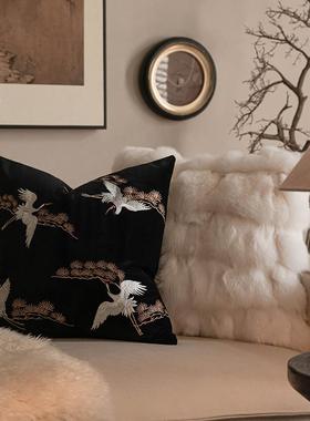 F97T7M77新中式绒布靠板刺绣客厅发抱枕中古风复古垫名宿样间床头