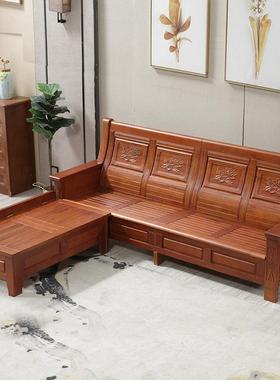 厅全实发KLF木沙组角合客家具中式仿古雕花储物香樟木转贵妃沙发E18