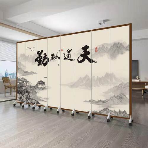 式屏风隔断卧客厅遮挡室玄关可移动中折叠墙办公室山水画古CPP仿