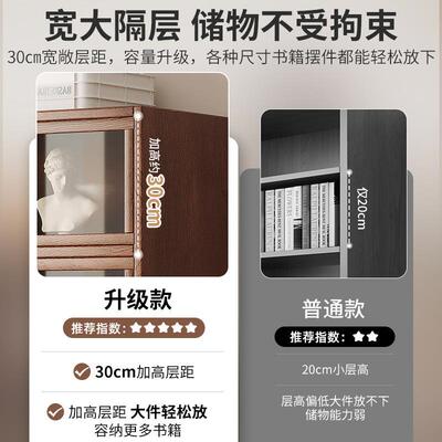 全实木书置架物架NDE落地柜子储物带门防尘胡桃厅木色客展示家用