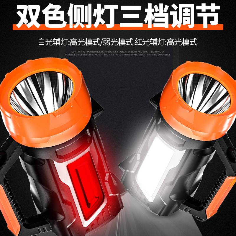 手提式探照灯多功能手摇发电长续航带侧灯强光高亮远射大功率手电