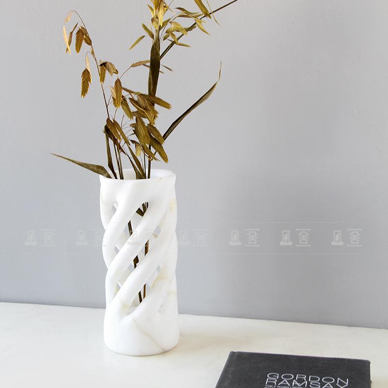 现代简轻天然石创意镂空花器插花摆约件售楼处样497奢板间客厅茶