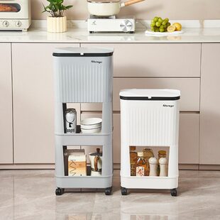 厨房垃圾桶带盖多层落地式滚轮可移动家用浴室多功能置物架收纳桶