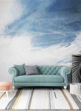 北欧艺术抽象油画涂鸦壁纸壁画客厅电视背景墙纸蓝色沙Y发定制墙