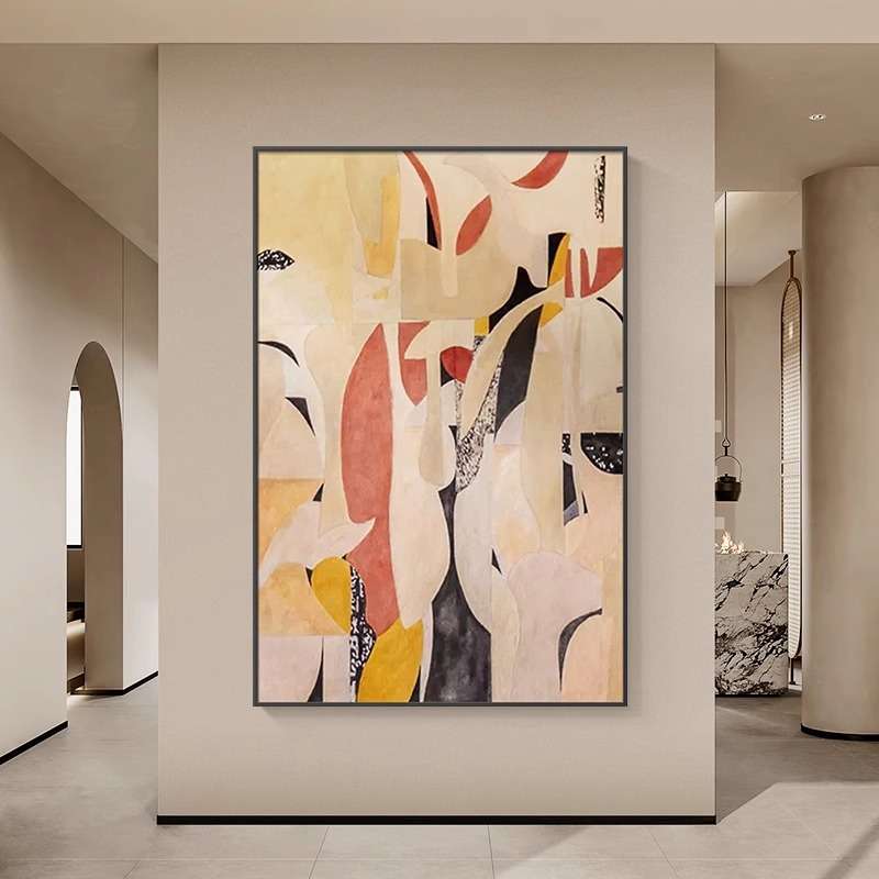手绘抽象油画几何图案色块装饰画民宿餐厅墙画样板间客厅玄关挂画图片