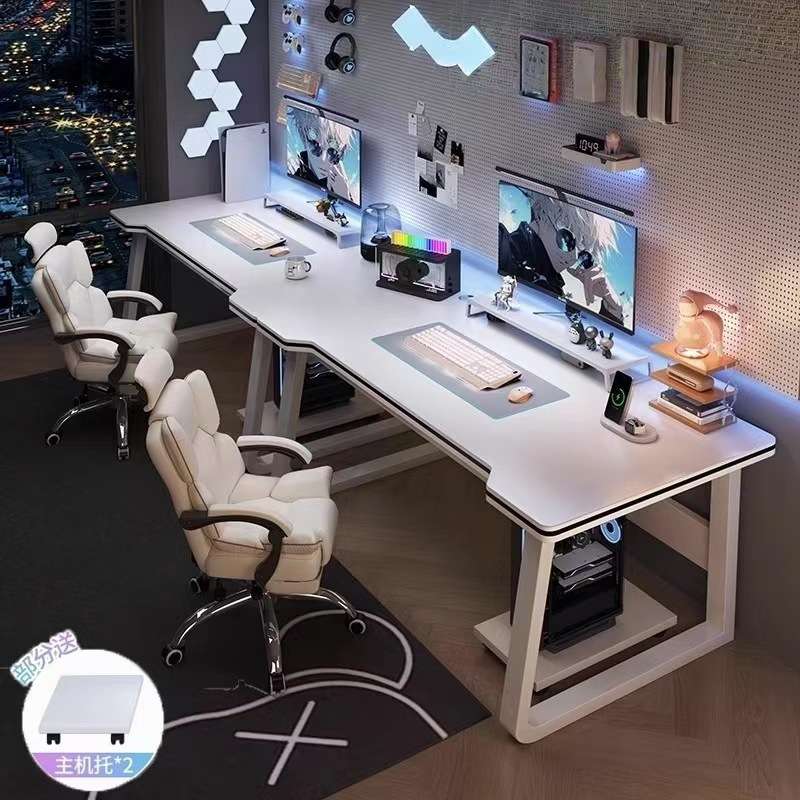 双人电脑桌台式卧室家用长条书桌情侣并排电竞桌简易办公桌子