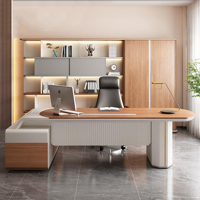 高档办公桌老板桌金丝檀木纹理总裁桌现代简约大班台家具桌椅组合