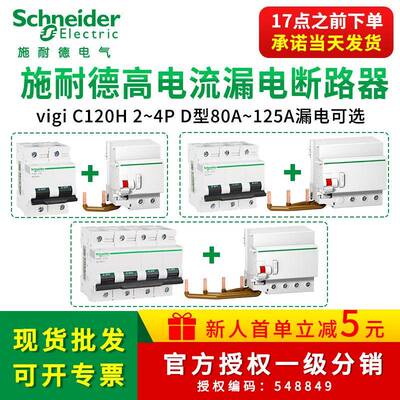 施耐I德空气开关带漏电保护器VigiC120H 2/3P一站式高电流带漏保