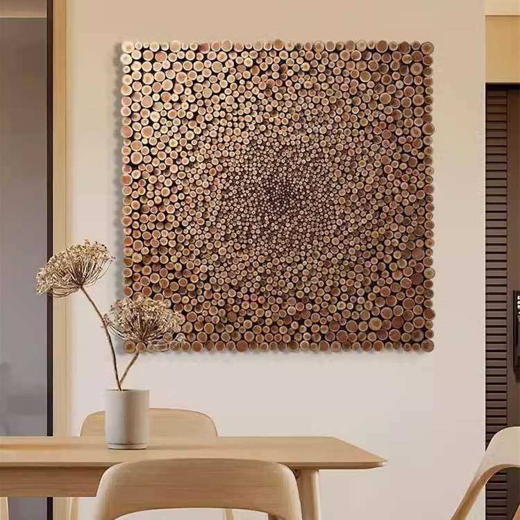 诧寂赤贫风餐厅装饰画立体马赛克实木装置画小众木头卧室床头挂画图片