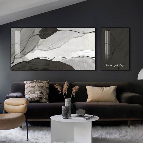 现代简约客厅两联组合装饰画抽象色块卧室床头挂画黑白灰艺术壁画