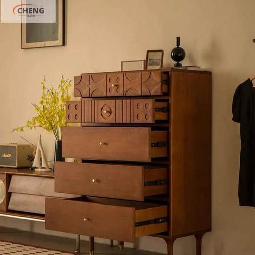 中式复古五斗柜边柜收纳实木卧室客厅储物柜中古抽屉黄杨木玄关