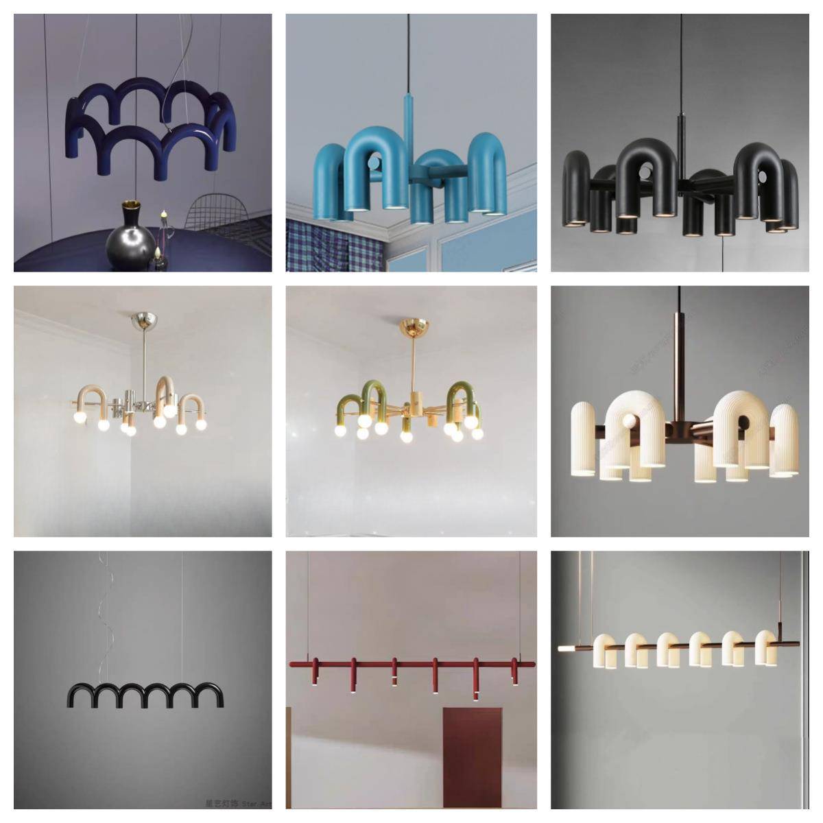 意式简约U型餐厅吊灯现代艺术中岛吧台长条灯设计师款 工业风灯具