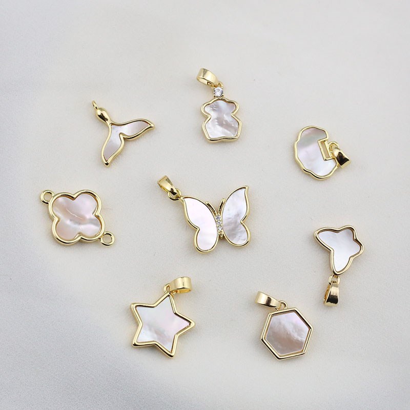 18K包金保色黄铜镀白贝壳挂y件吊坠项链手链单吊双吊DIY饰品配件