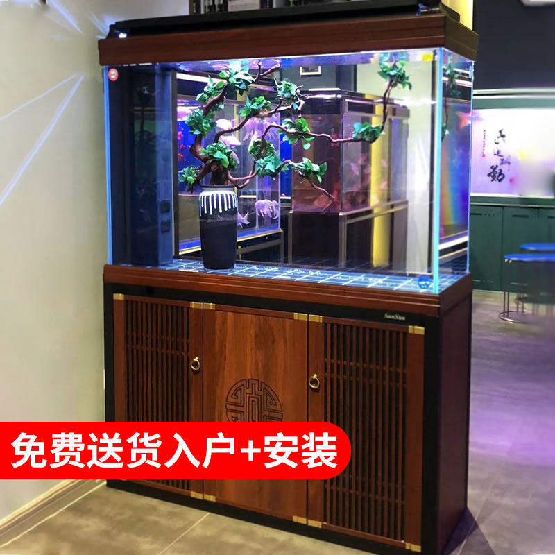 森森大型鱼缸 免换水客厅玻璃水族箱招财小型家用下过滤底滤鱼缸