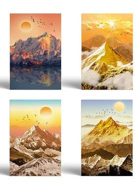 客厅装饰画金山橙色风景喷绘油画入户画民宿公寓挂画跨境无框画