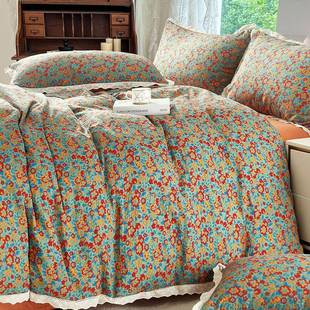 小清新纯棉双层纱被套单件150x200x230被罩A类全棉蕾丝花边四件套