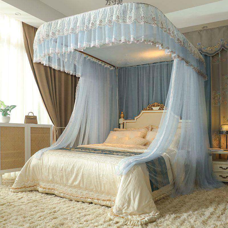 导轨蚊帐三开门家用U型落地加密加厚不锈钢滑轨轨道2025新款