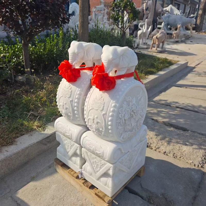 门墩泰式象抱鼓石一对汉白玉吉象貔貅石J鼓青石庭院门口招财摆件