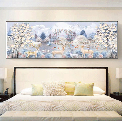 5D钻石画2021年满钻新款挂画客厅发财麋鹿十字绣水晶点贴钻装饰画