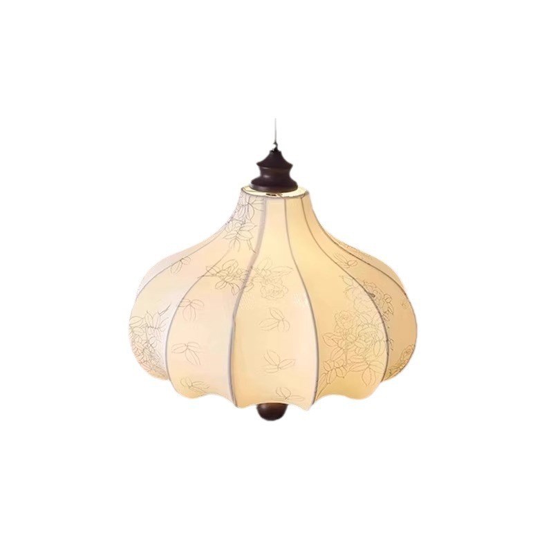 复古风布艺c餐厅栗子灯花纹中古吧台灯吊灯南洋风氛围感实木卧室