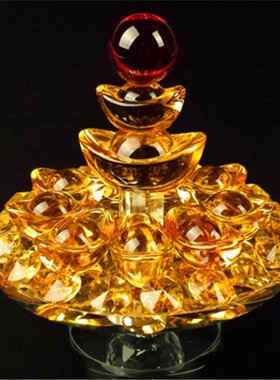 水晶金色元宝盘摆件 创意客厅z招财小摆件格子电视柜乔迁新居礼品