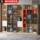 实木书柜一体整墙客厅书架原木风组合置物架带柜门展示立柜可定制