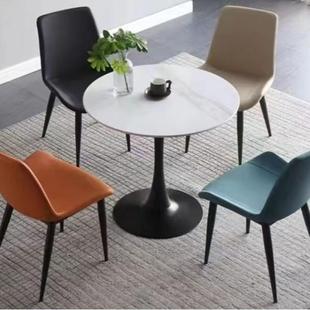 轻奢岩板餐桌办公休闲接待洽谈桌椅组合阳台桌子郁金香小圆桌茶几